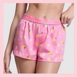 Pink Lemon Print Women's Sleep Shorts Size M